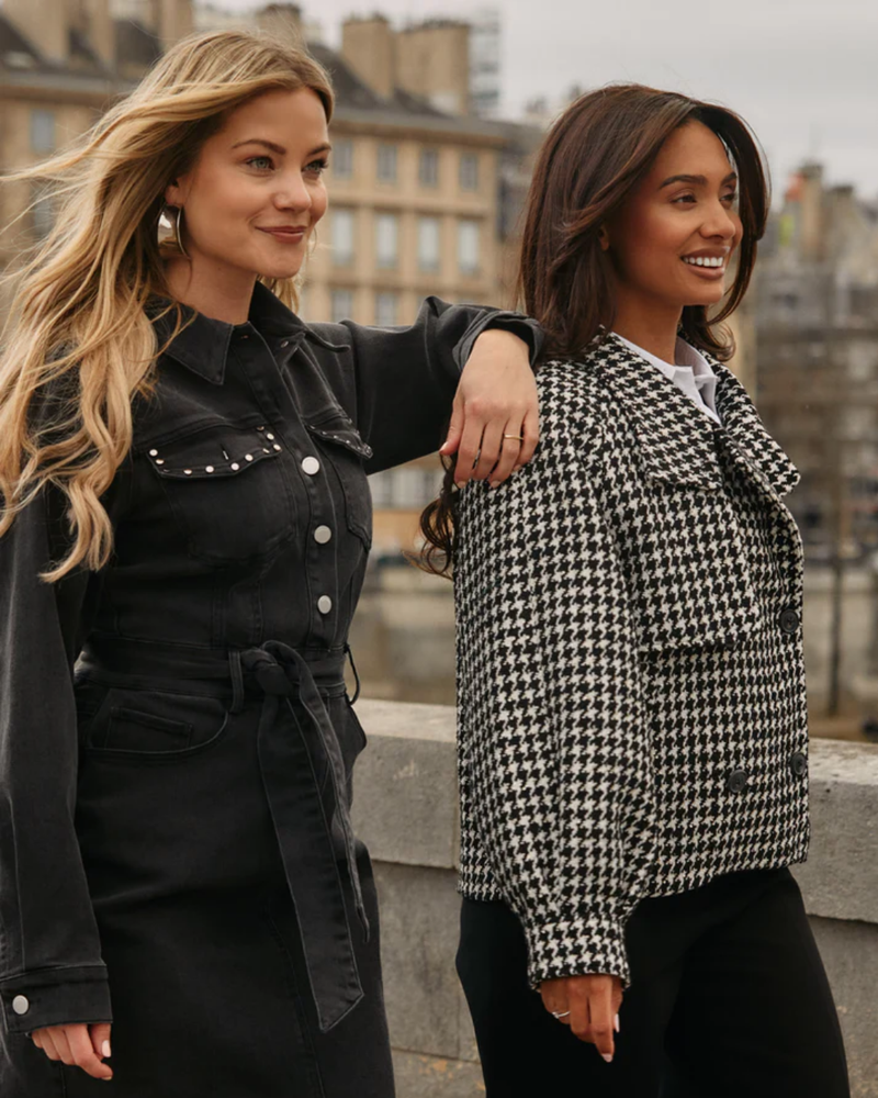 Coat Ondina Pied de Poule Zwart 1 Coat Ondina Pied de Poule Zwart 1