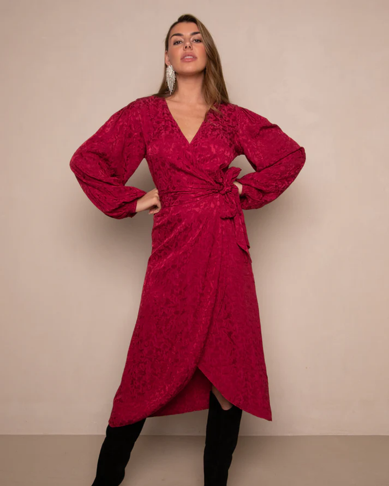 Dress Blossom Midi Jacquard Rood Dress Blossom Midi Jacquard Rood