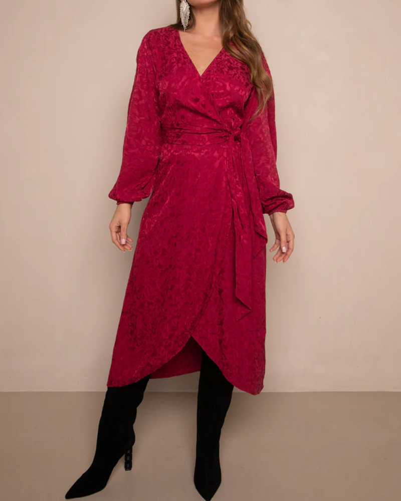 Dress Blossom Midi Jacquard Rood Dress Blossom Midi Jacquard Rood