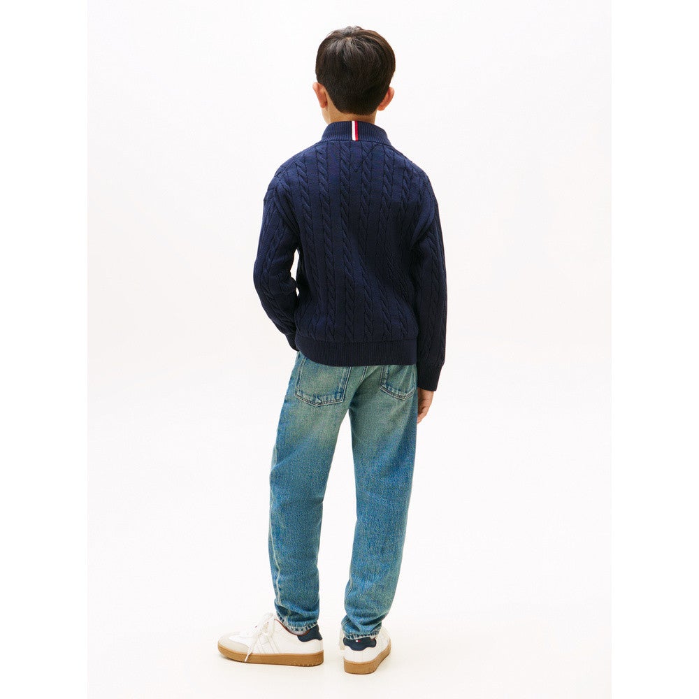 Cotton Cable Sweater Half Zip Donker Blauw Cotton Cable Sweater Half Zip Donker Blauw