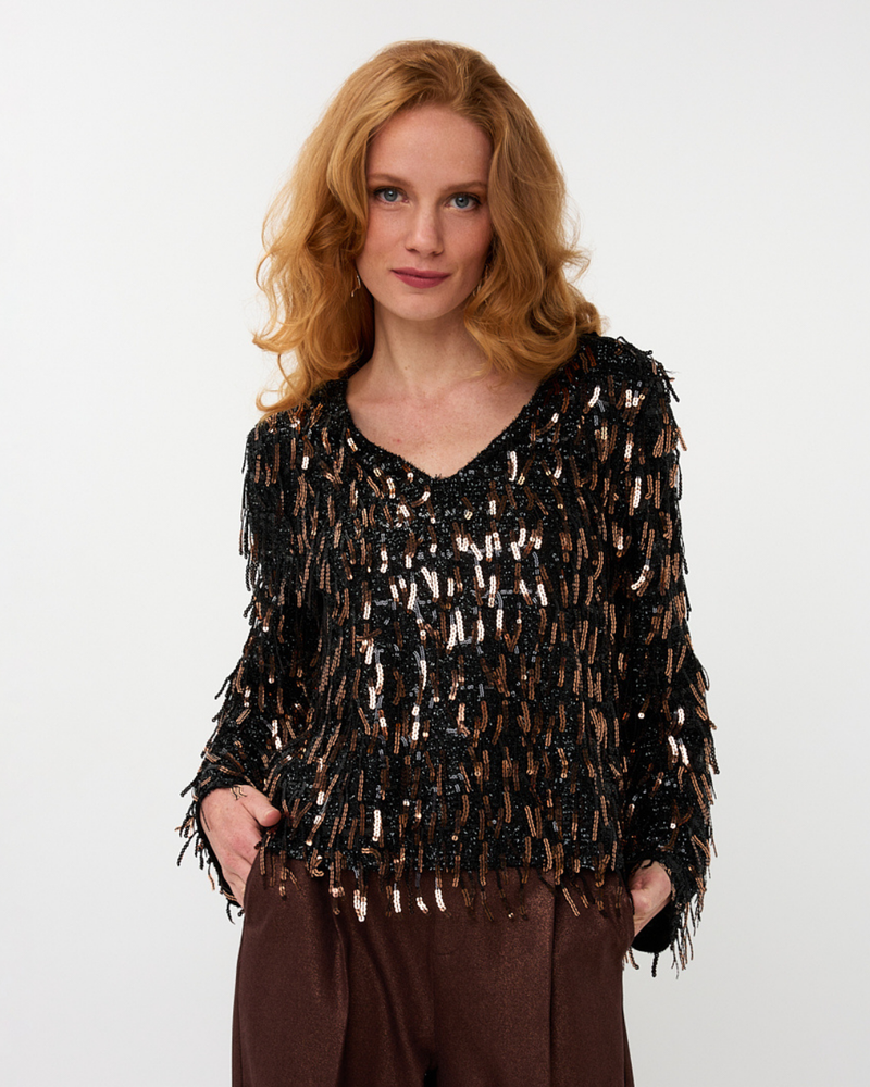 Top fringes sequins Zwart 1 Top fringes sequins Zwart 1