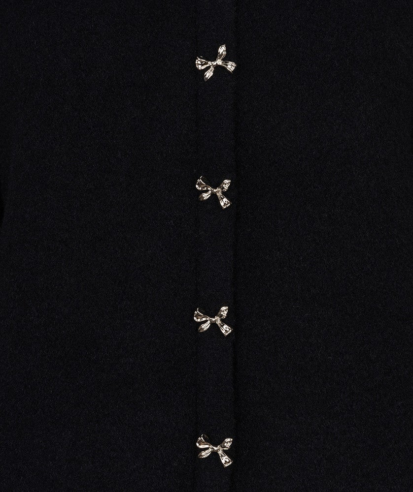 Sweater bow button fake placket Zwart 1 Sweater bow button fake placket Zwart 1