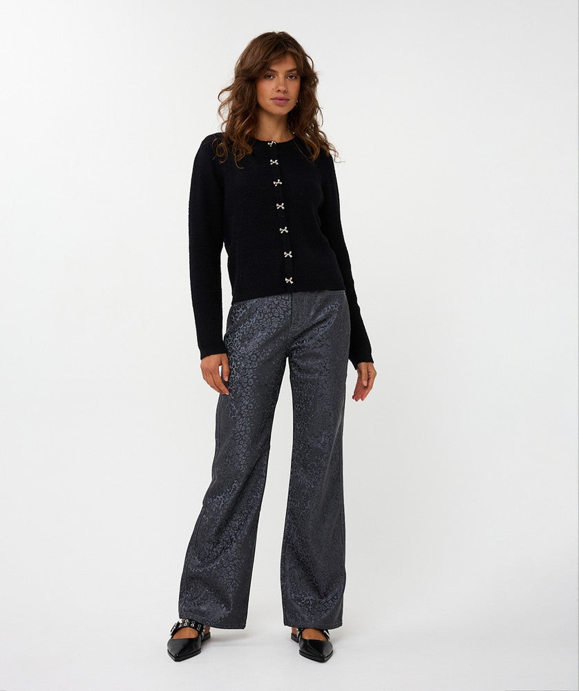 Sweater bow button fake placket Zwart 1 Sweater bow button fake placket Zwart 1