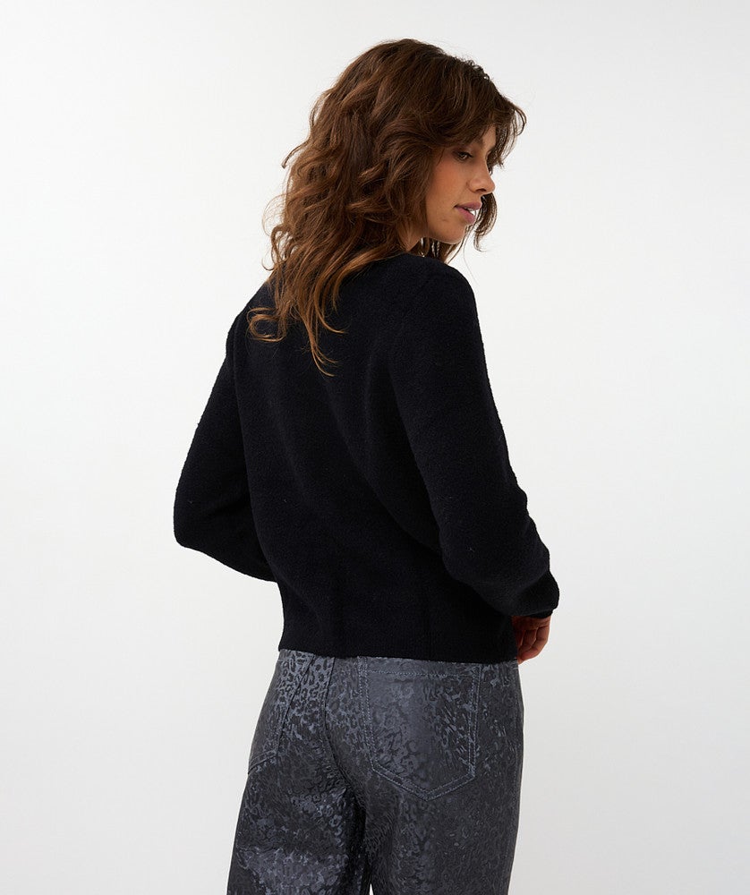 Sweater bow button fake placket Zwart 1 Sweater bow button fake placket Zwart 1