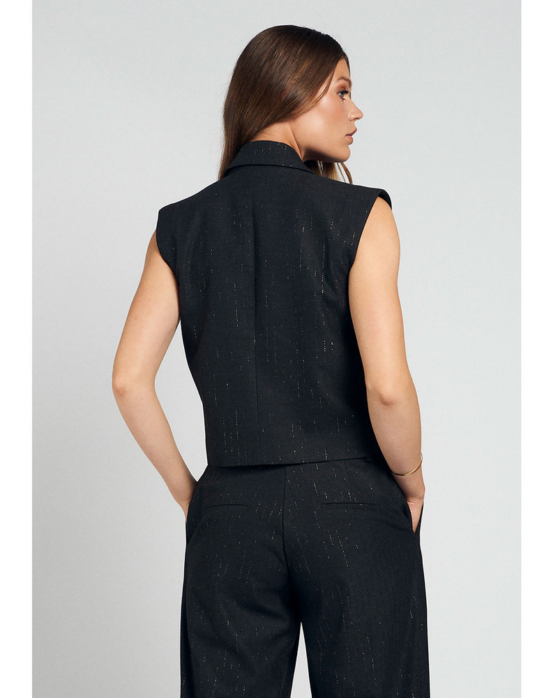 Sarah Gilet Pinstripe Glitter Zwart 1 Sarah Gilet Pinstripe Glitter Zwart 1