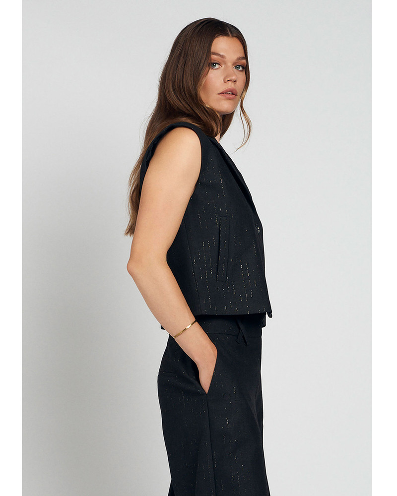 Sarah Gilet Pinstripe Glitter Zwart 1 Sarah Gilet Pinstripe Glitter Zwart 1