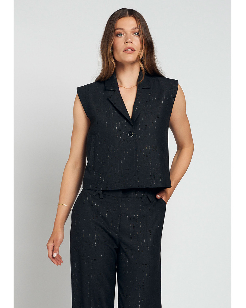 Sarah Gilet Pinstripe Glitter Zwart 1 Sarah Gilet Pinstripe Glitter Zwart 1