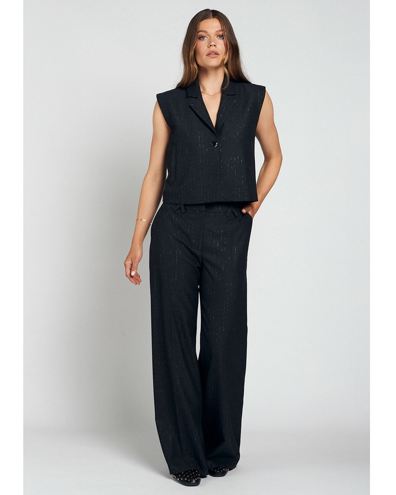 Sarah Gilet Pinstripe Glitter Zwart 1 Sarah Gilet Pinstripe Glitter Zwart 1