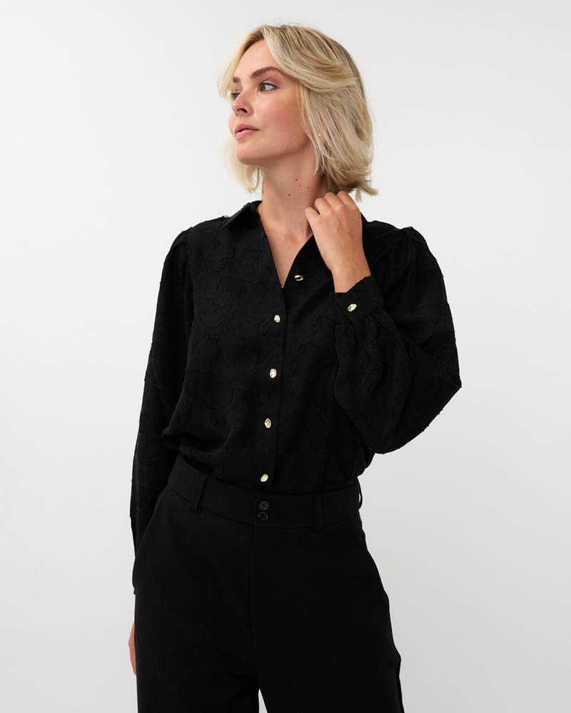 Blouse flower jacquard Zwart 1 Blouse flower jacquard Zwart 1