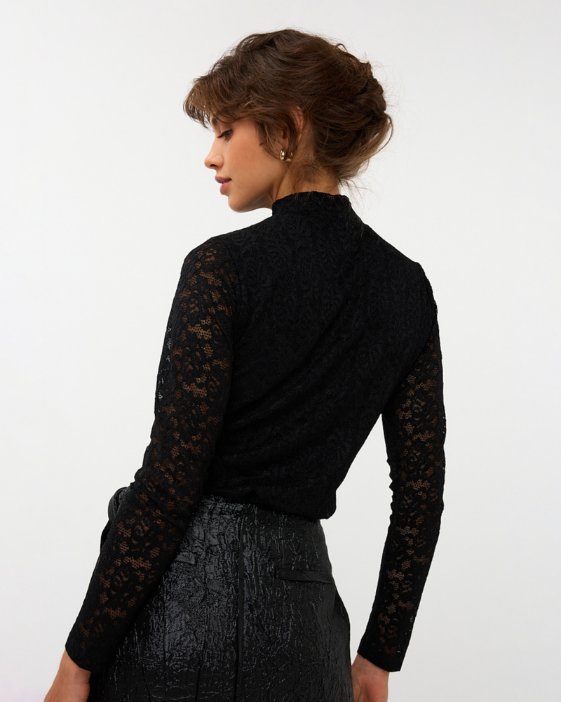 Top lace lurex stretch Zwart 1 Top lace lurex stretch Zwart 1