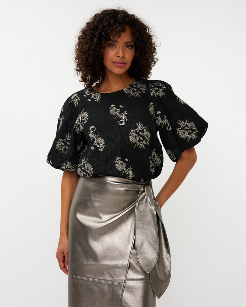 Top jacquard puff slve Zwart 1 Top jacquard puff slve Zwart 1