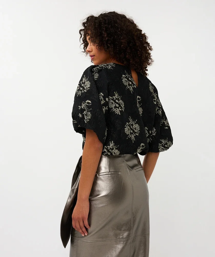 Top jacquard puff slve Zwart 1 Top jacquard puff slve Zwart 1