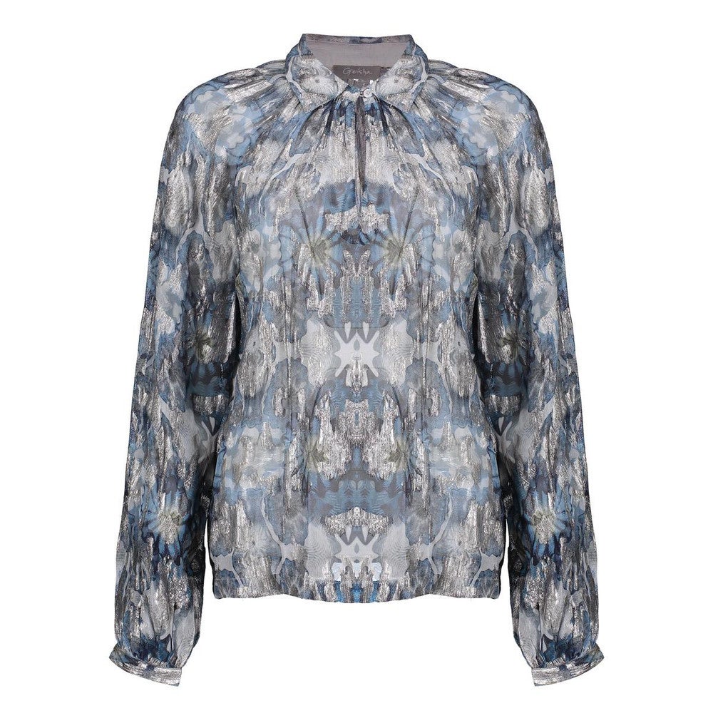 Blouse Met Aquarelachtige Print Blauw Blouse Met Aquarelachtige Print Blauw