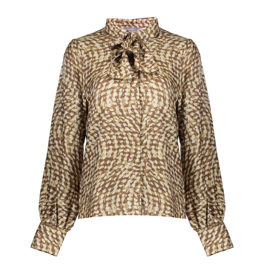 Blouse Met Abstracte Swirl Print Bruin 1 Blouse Met Abstracte Swirl Print Bruin 1