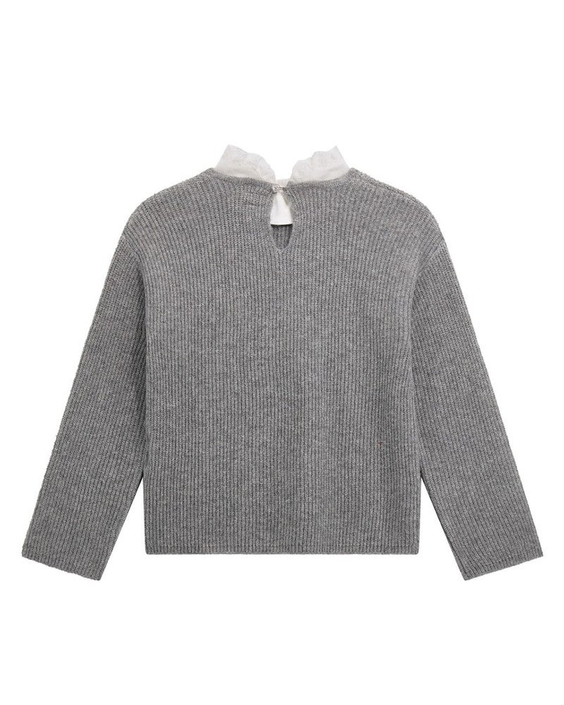 LS SWEATER KNIT WITH LACE COLLAR Grijs LS SWEATER KNIT WITH LACE COLLAR Grijs