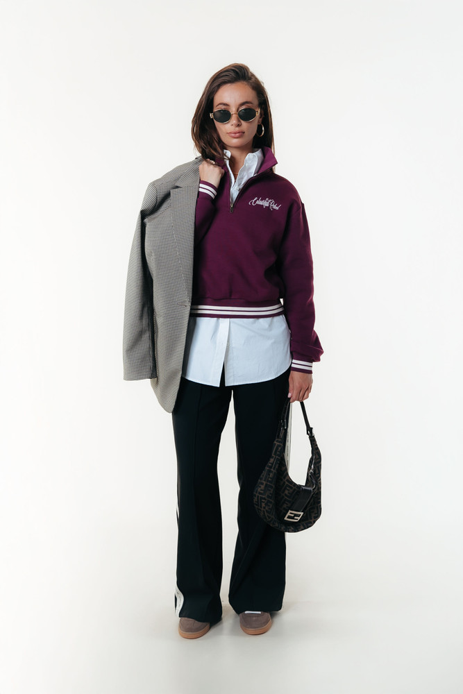 Uni Striped Cuff Zip Sweat Bordeaux Uni Striped Cuff Zip Sweat Bordeaux