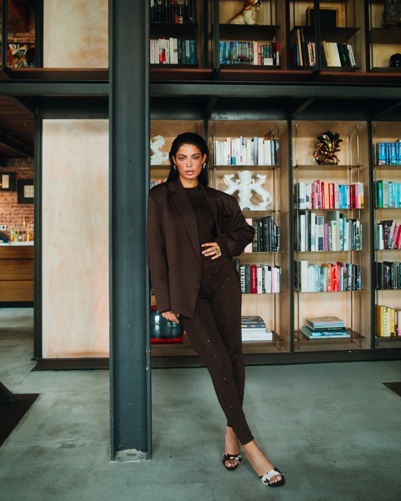 Ladies Woven Oversized Blazer Adele Bruin 1 Ladies Woven Oversized Blazer Adele Bruin 1