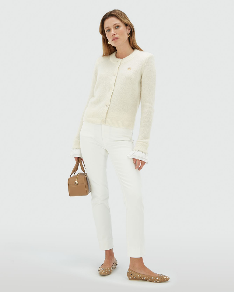 BEBE cardigan with removable ruffle details Ecru BEBE cardigan with removable ruffle details Ecru