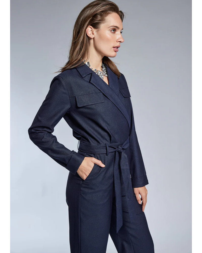 Jumpsuit Yael met lichte glans Donker Blauw Jumpsuit Yael met lichte glans Donker Blauw