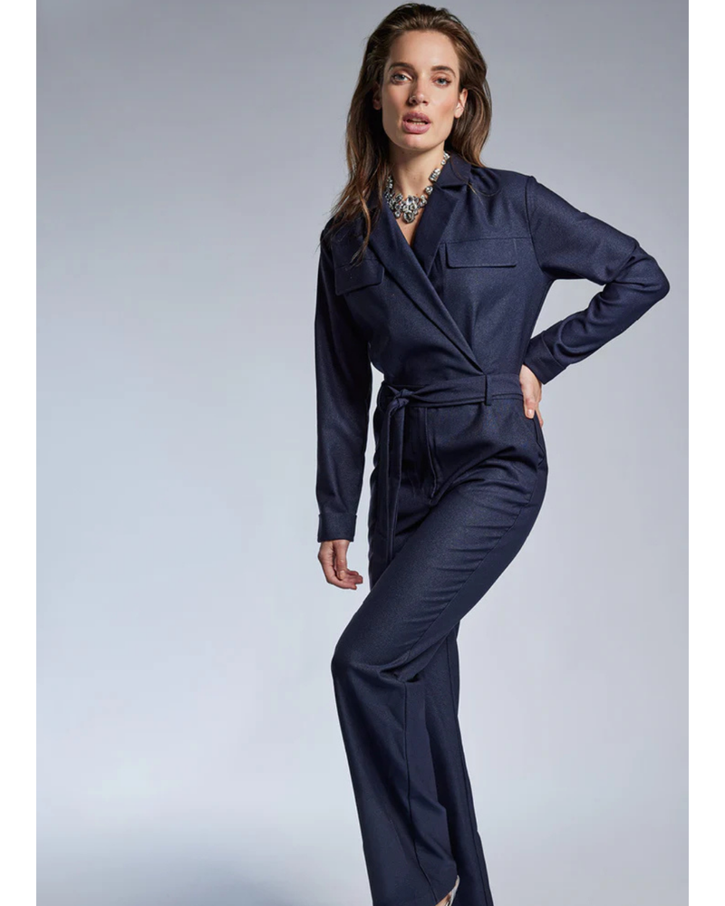 Jumpsuit Yael met lichte glans Donker Blauw Jumpsuit Yael met lichte glans Donker Blauw
