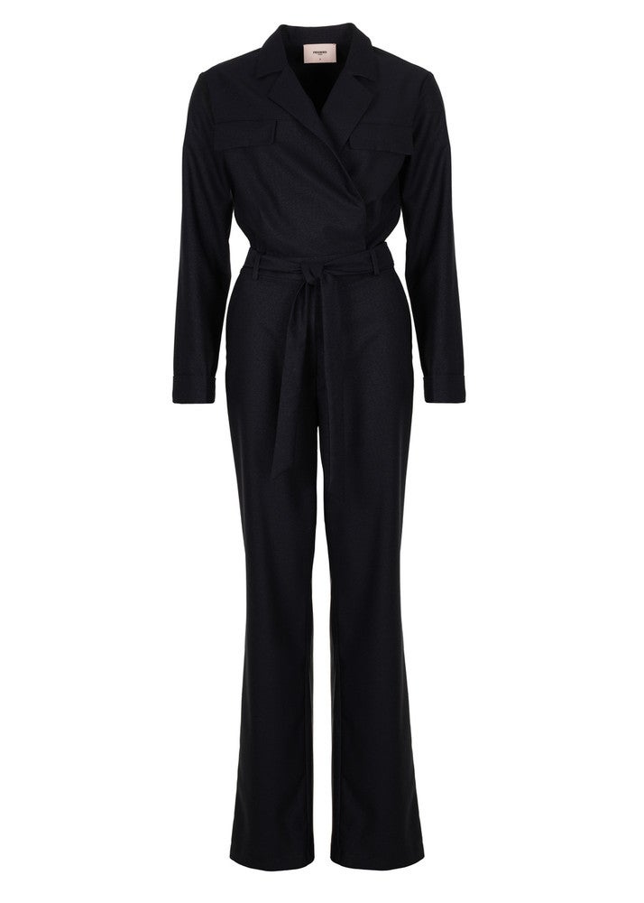 Jumpsuit Yael met lichte glans Donker Blauw Jumpsuit Yael met lichte glans Donker Blauw