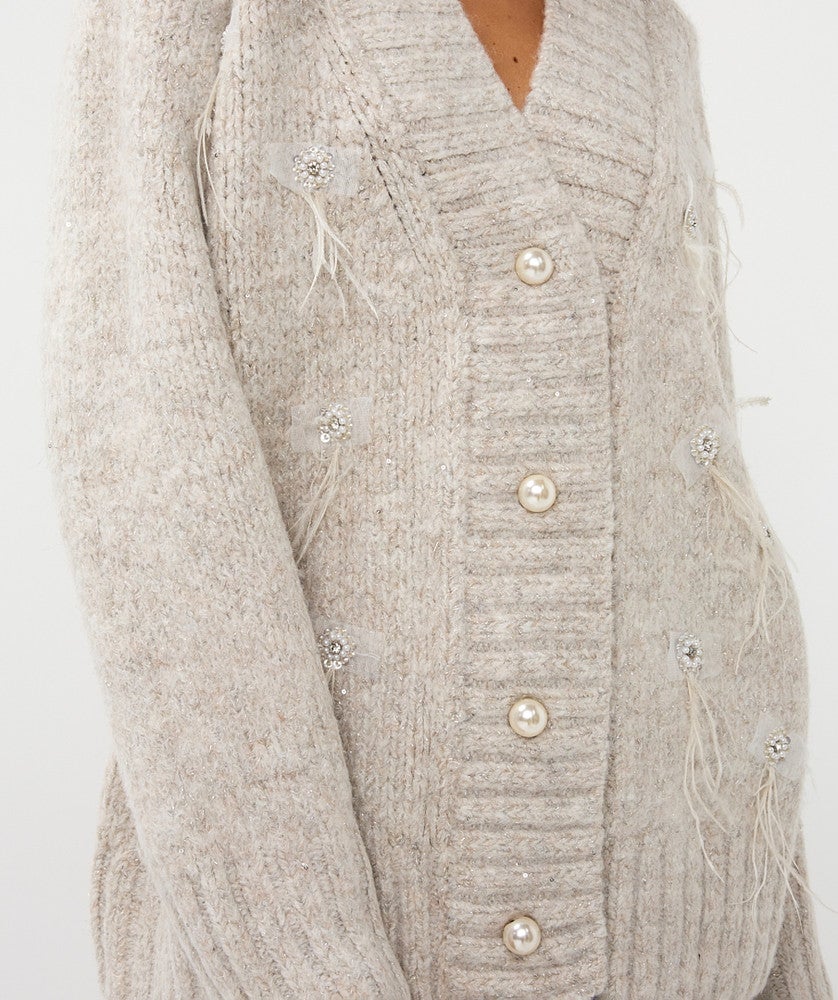 Cardigan embellished feathers Grijs Cardigan embellished feathers Grijs