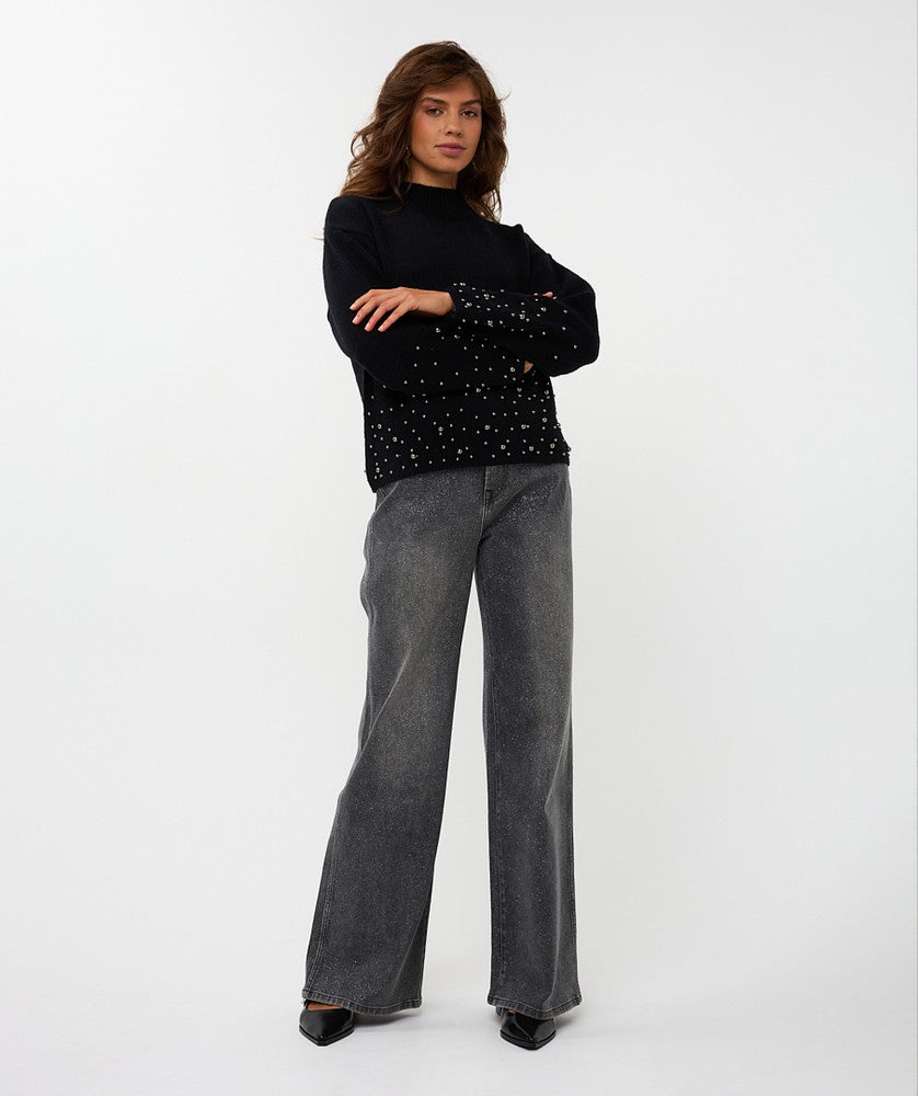 Sweater pearls Zwart 1 Sweater pearls Zwart 1
