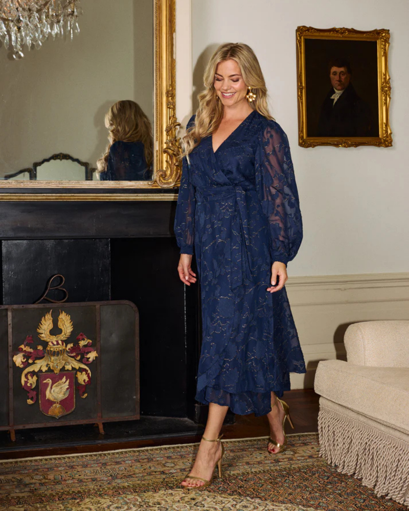 Dress Blossom Layer Burnout Flower Donker Blauw Dress Blossom Layer Burnout Flower Donker Blauw