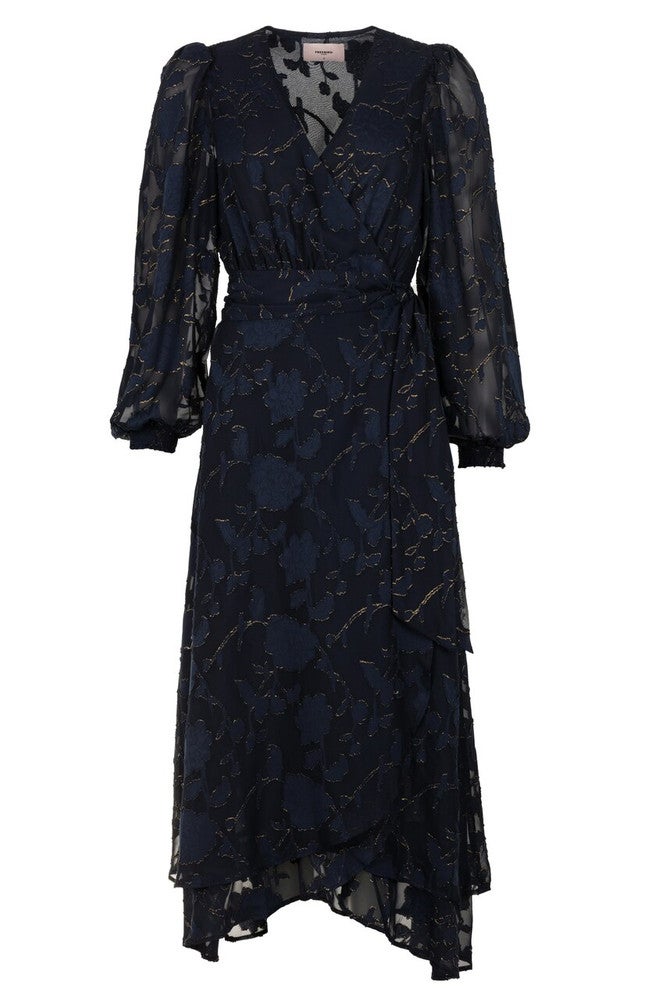 Dress Blossom Layer Burnout Flower Donker Blauw Dress Blossom Layer Burnout Flower Donker Blauw
