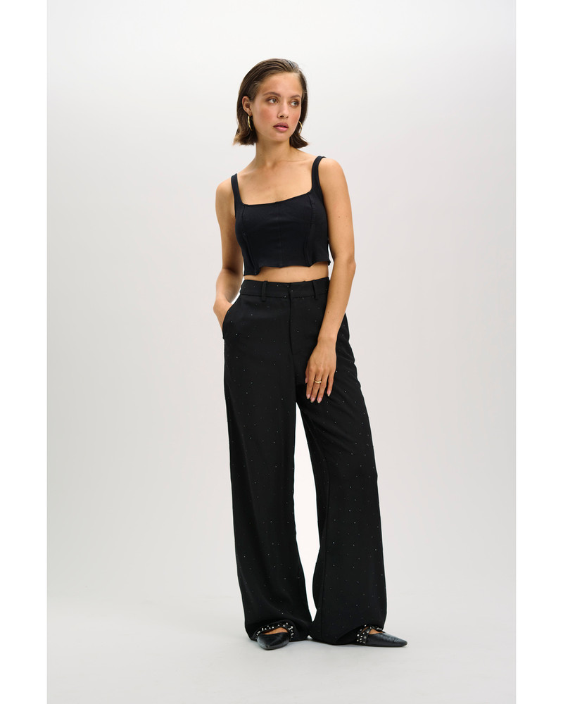 ladies woven pants stones PUCK Zwart 1 ladies woven pants stones PUCK Zwart 1