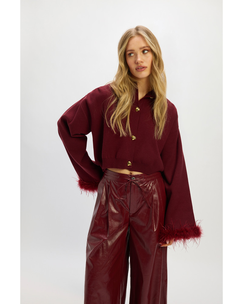 ladies knitted vest with furr sleeves MADY Bordeaux ladies knitted vest with furr sleeves MADY Bordeaux