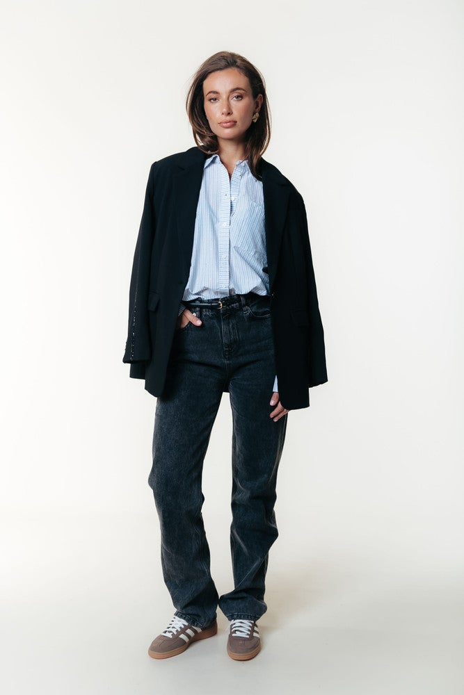 Talia Rhinestone Stripe Blouse Blauw Talia Rhinestone Stripe Blouse Blauw