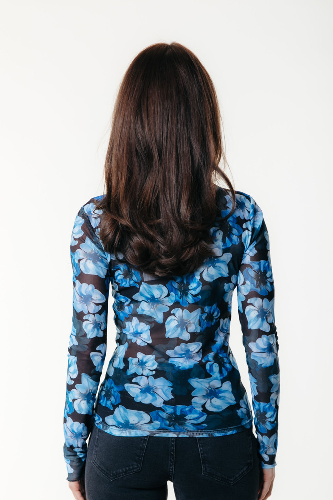 Neyo Flower Mesh Turtleneck Top Blauw Neyo Flower Mesh Turtleneck Top Blauw