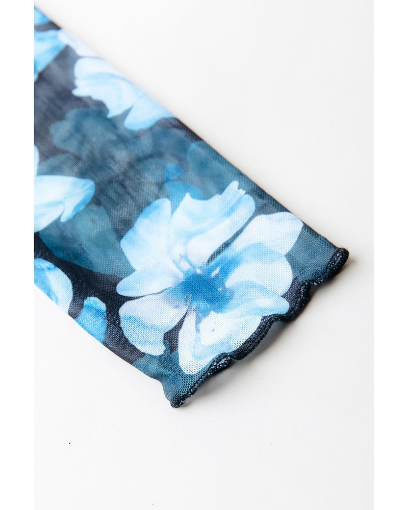 Neyo Flower Mesh Turtleneck Top Blauw Neyo Flower Mesh Turtleneck Top Blauw