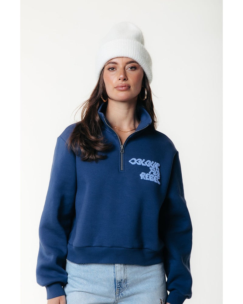Uni Logo Relaxed Zip Sweat Blauw Uni Logo Relaxed Zip Sweat Blauw