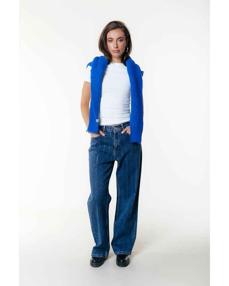 Gaias Rhinestones High Rise Wide Leg Denim Pants Blauw Gaias Rhinestones High Rise Wide Leg Denim Pants Blauw
