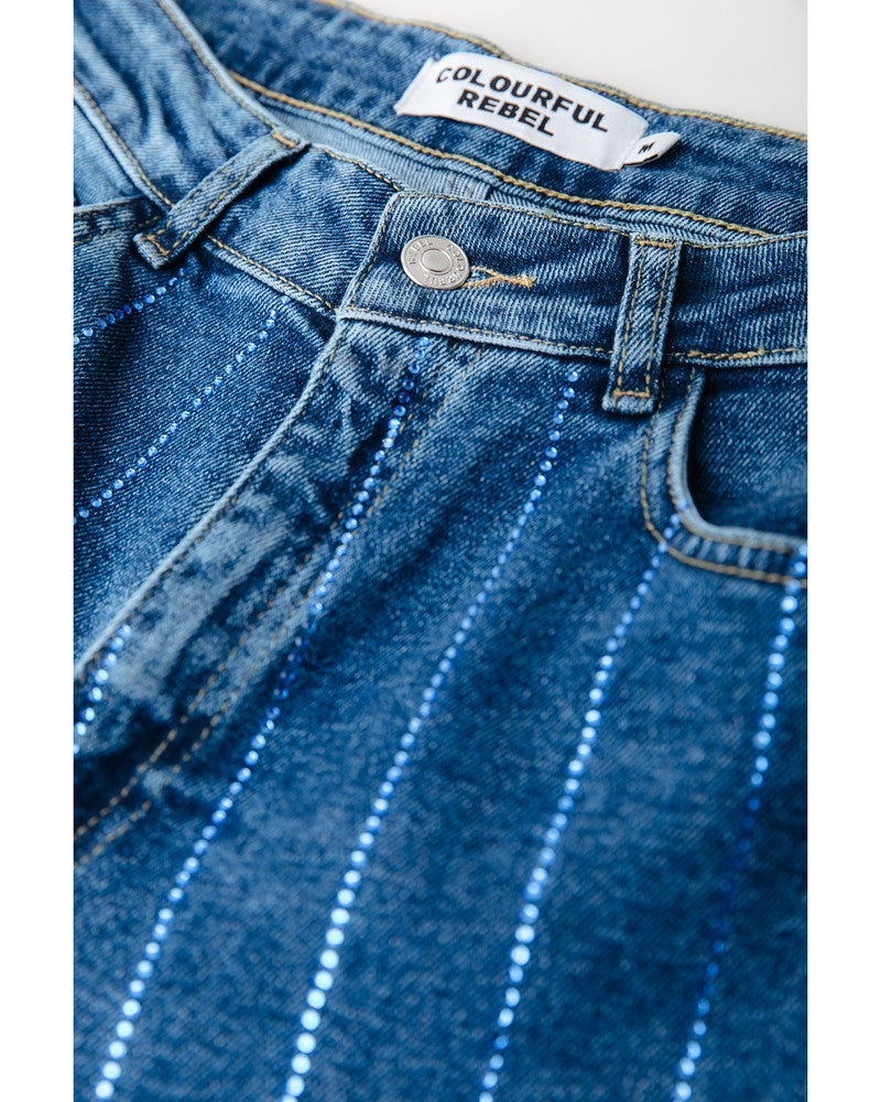 Gaias Rhinestones High Rise Wide Leg Denim Pants Blauw Gaias Rhinestones High Rise Wide Leg Denim Pants Blauw