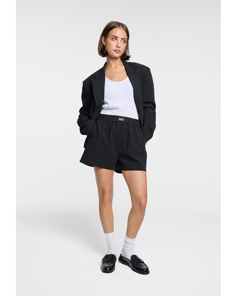 ladies woven cropped studs blazer Zwart 1 ladies woven cropped studs blazer Zwart 1