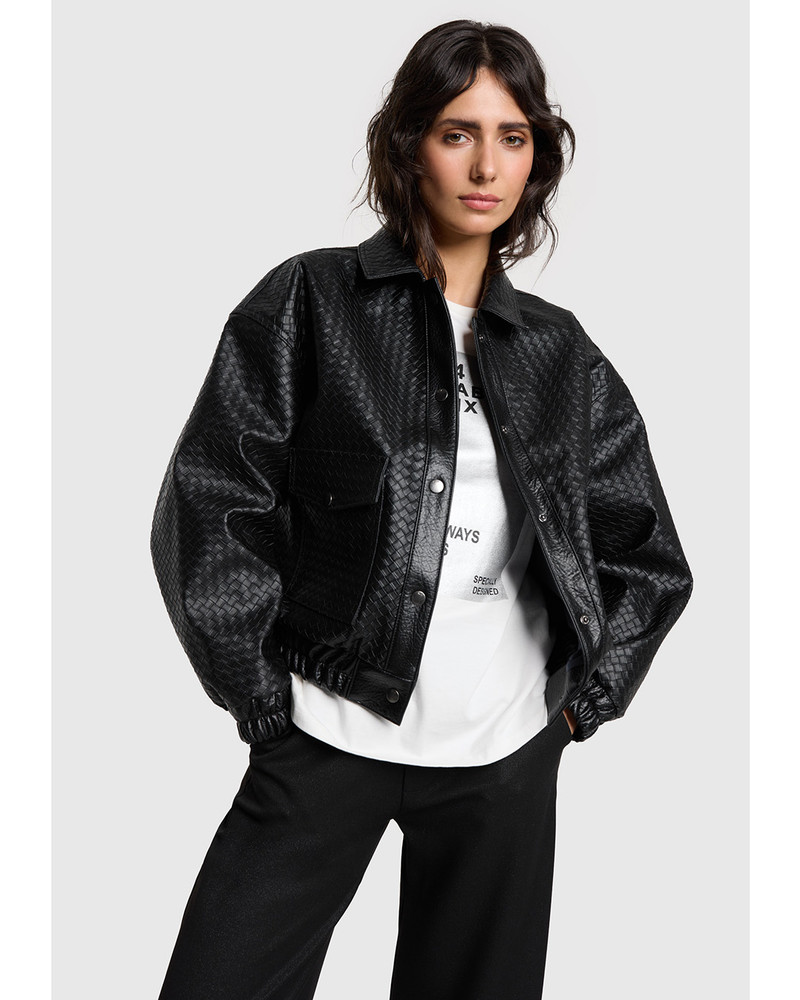 ladies woven braided faux leather jacket Zwart 1 ladies woven braided faux leather jacket Zwart 1