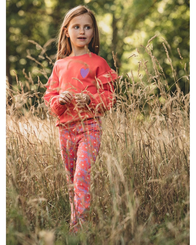 Little printed ruffle sweater amor Oranje Little printed ruffle sweater amor Oranje