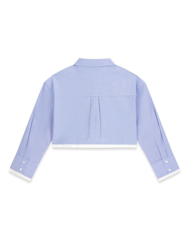 Oxford Boxy LS Blouse Contrast Licht Blauw Oxford Boxy LS Blouse Contrast Licht Blauw
