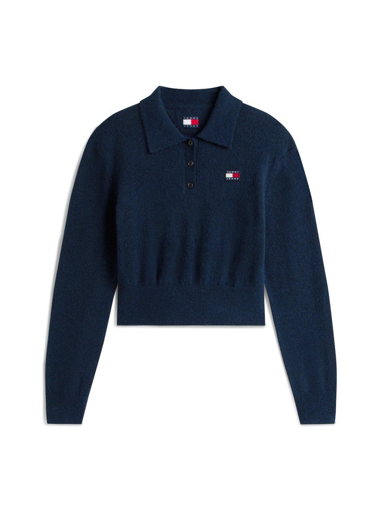 TJW Fluffy Polo Sweater Donker Blauw TJW Fluffy Polo Sweater Donker Blauw