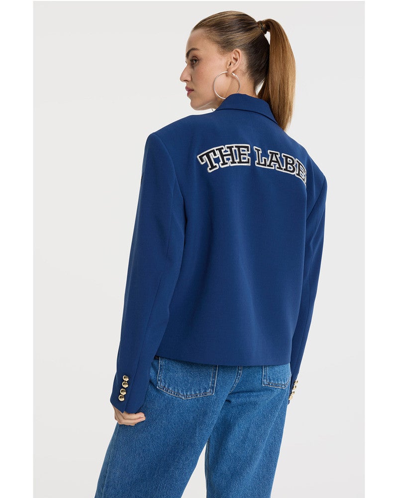 ladies woven boxy blazer Donker Blauw ladies woven boxy blazer Donker Blauw