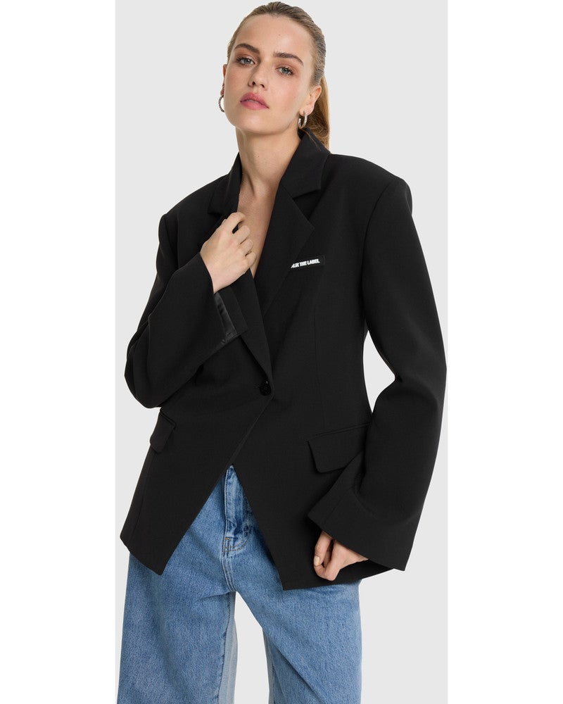 ladies woven fitted blazer Zwart 1 ladies woven fitted blazer Zwart 1