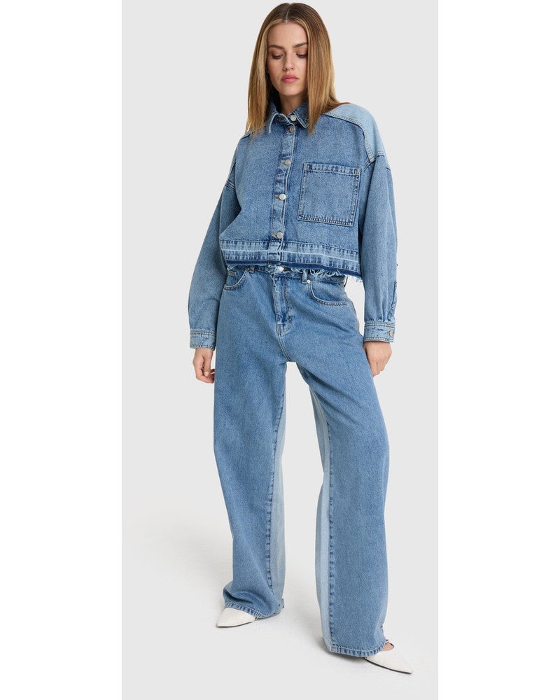 ladies woven mix denim pants Licht Blauw ladies woven mix denim pants Licht Blauw