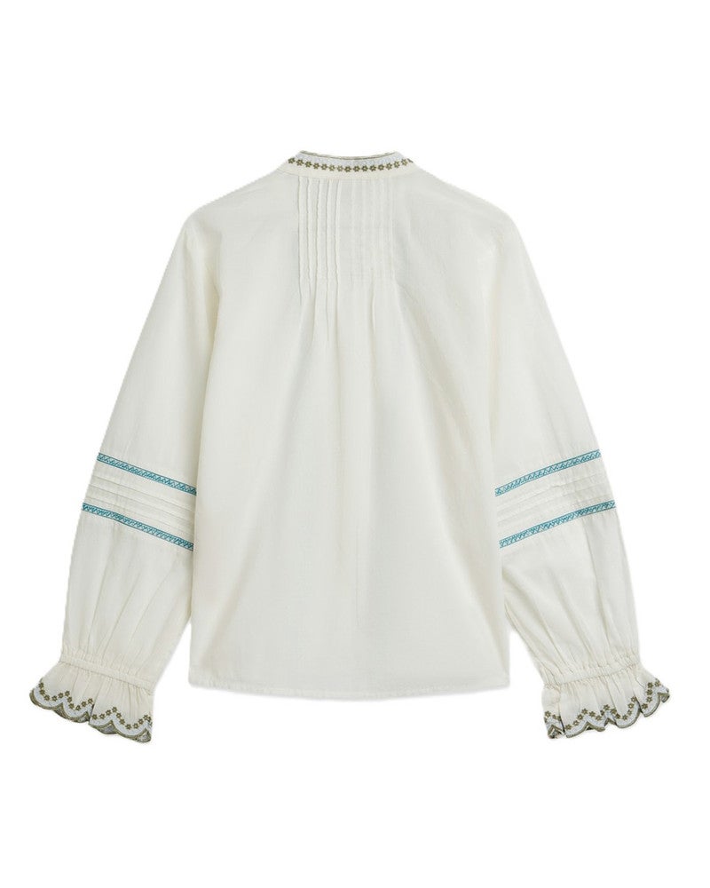 Embroidered cuff longsleeve cotton shirt Wit 1 Embroidered cuff longsleeve cotton shirt Wit 1