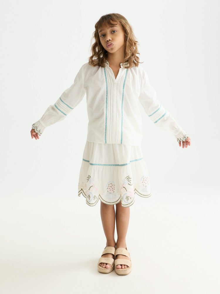 Embroidered cuff longsleeve cotton shirt Wit 1 Embroidered cuff longsleeve cotton shirt Wit 1