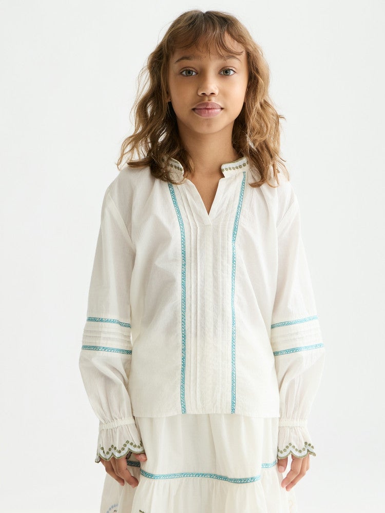 Embroidered cuff longsleeve cotton shirt Wit 1 Embroidered cuff longsleeve cotton shirt Wit 1