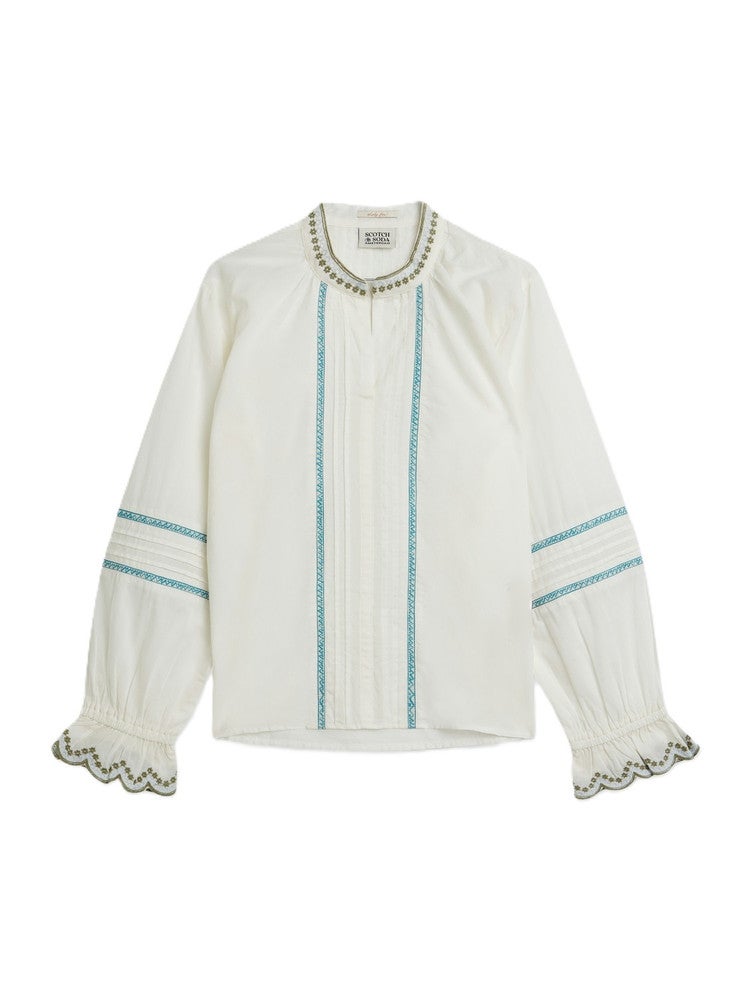 Embroidered cuff longsleeve cotton shirt Wit 1 Embroidered cuff longsleeve cotton shirt Wit 1
