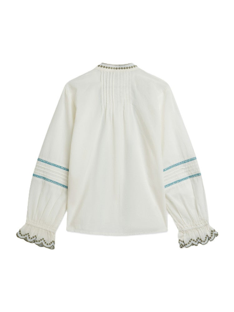 Embroidered cuff longsleeve cotton shirt Wit 1 Embroidered cuff longsleeve cotton shirt Wit 1